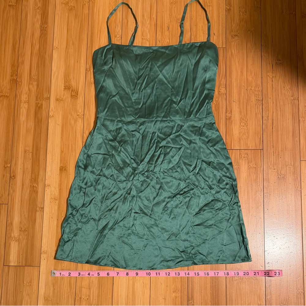 Reformation Kosta Silk Mini Dress Bottle Green Size 4 - Picture 13 of 16